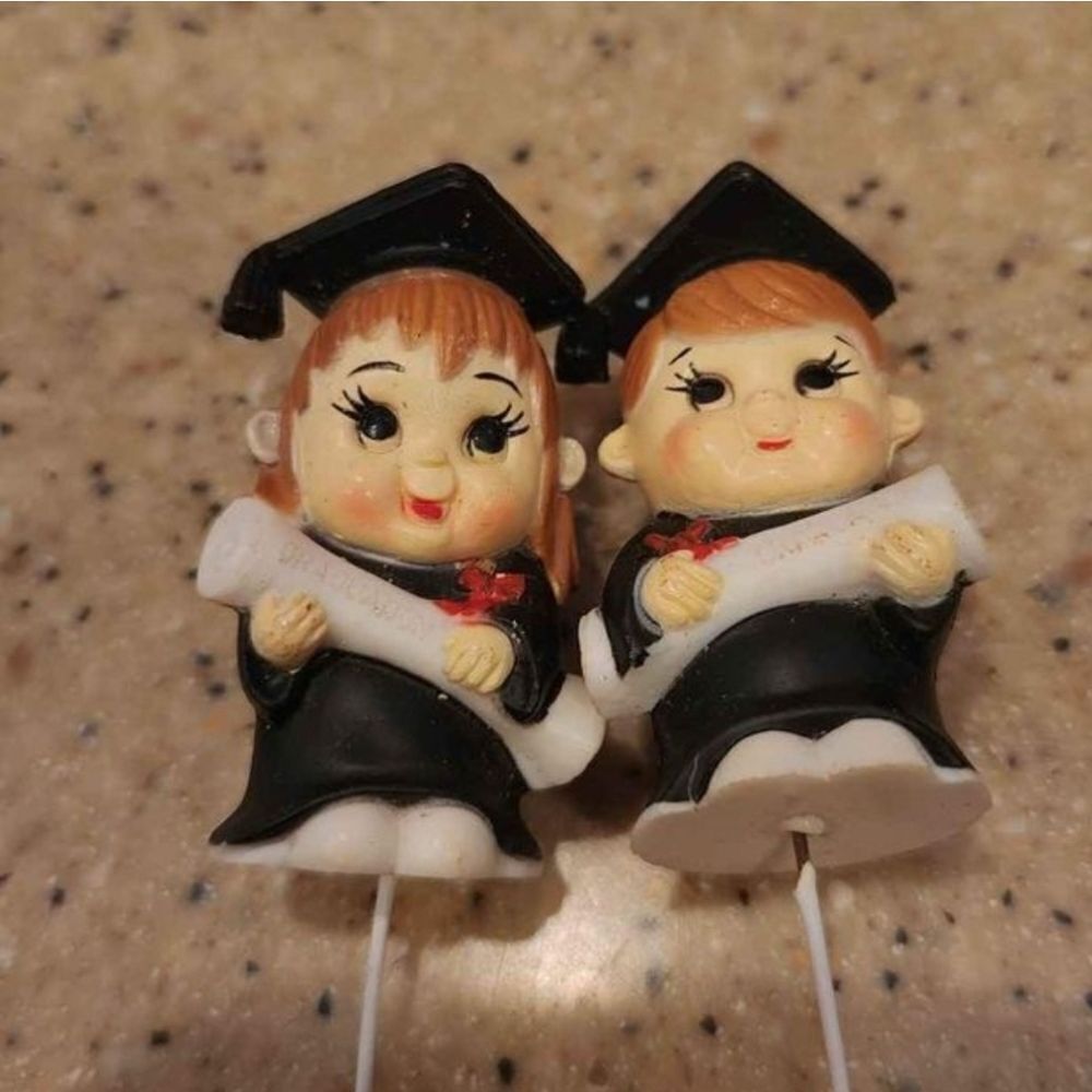 Vintage 1970's Graduate Cake Toppers Boy Girl